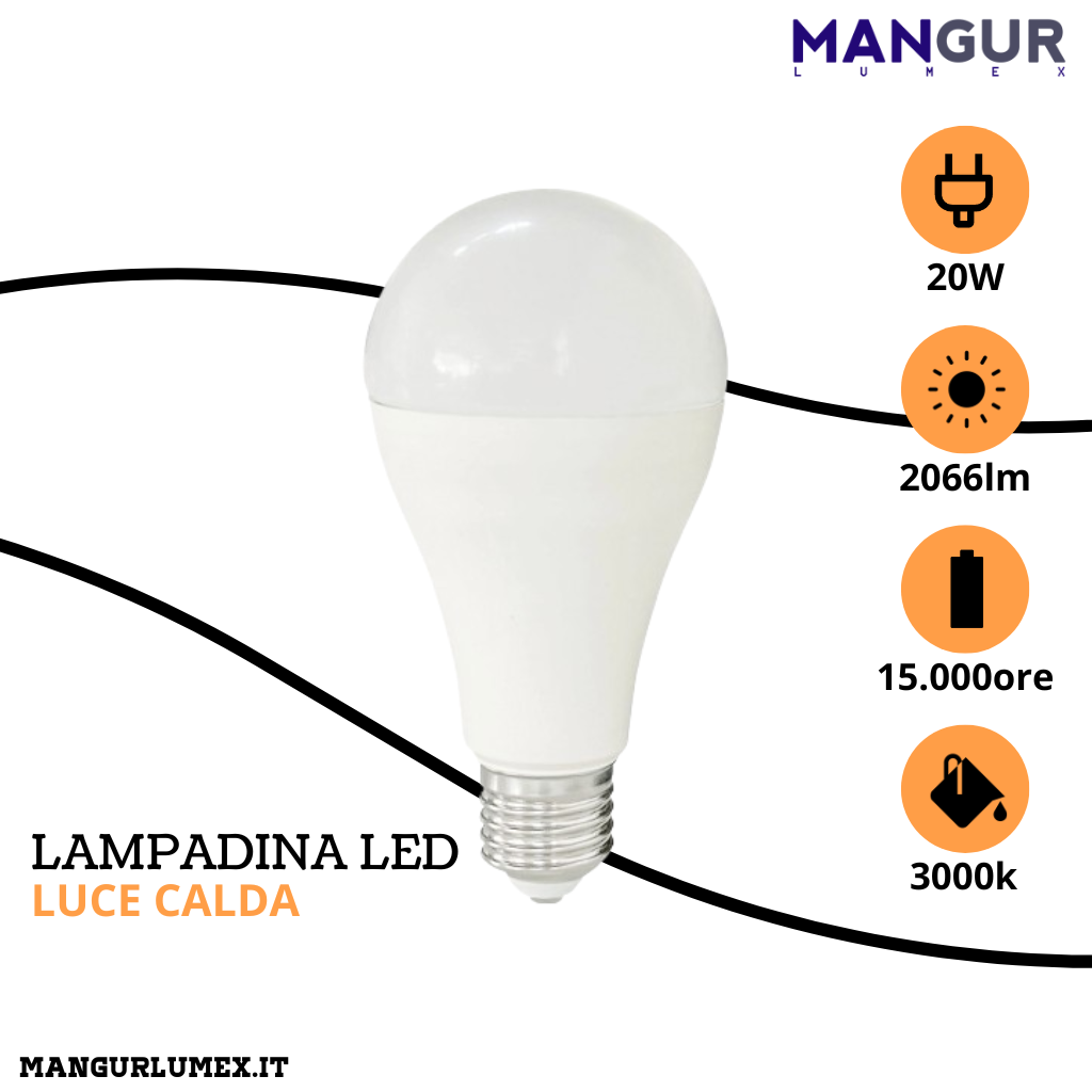 Lampadina Led Goccia E27 20w=126w 2066 Lumen 3000k Luce Calda Ø 67x134 mm