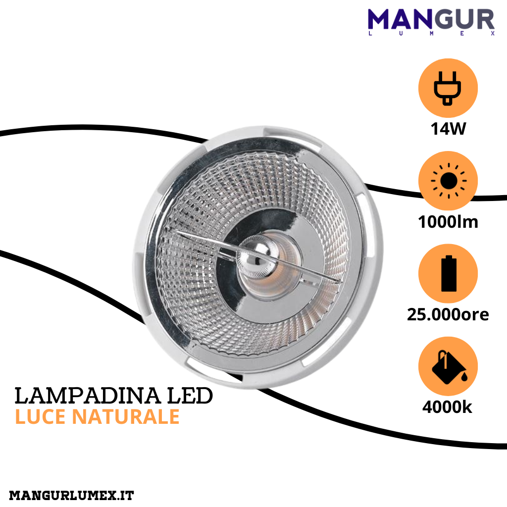 Lampadina Led GU10 14w 1000 Lumen 4000k Luce Naturale Ø 111x73 mm