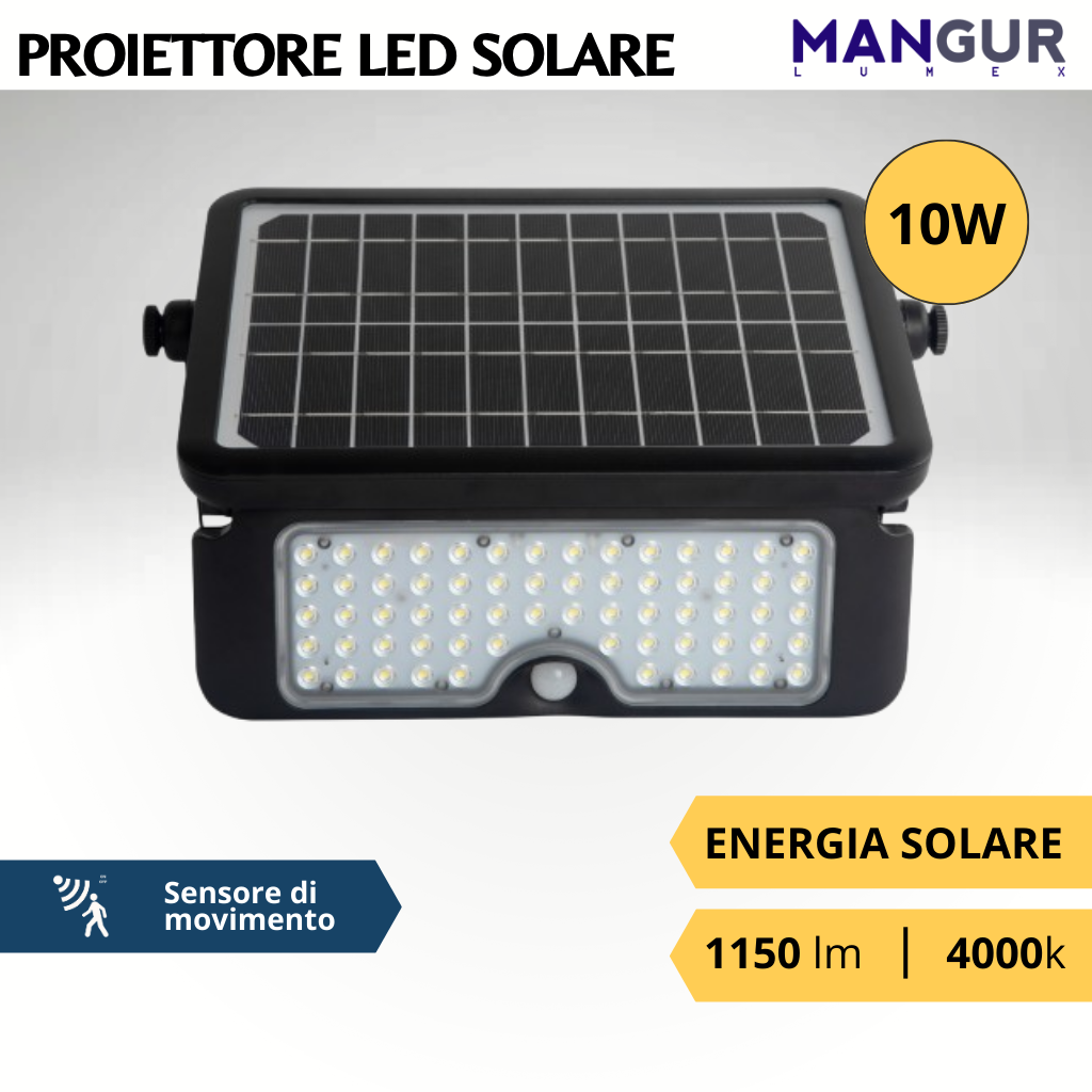 Proiettore Solare 10w 1150 Lumen 4000k Luce Naturale