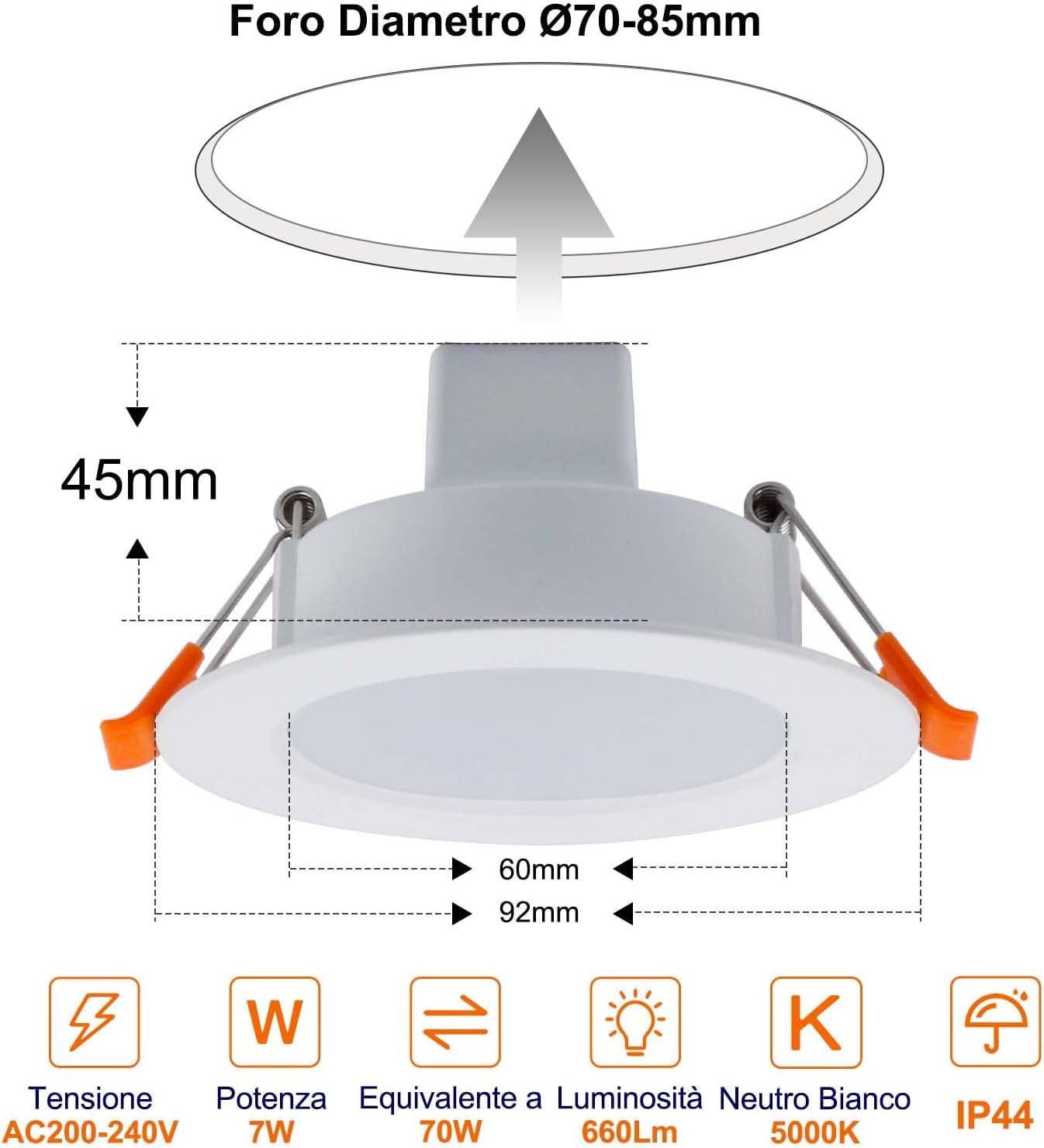 Set 4 Faretti LED da Incasso Smart, RGB, 7W 660 Lumen, Funziona con Alexa e Google Assistant.