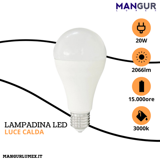Lampadina Led Goccia E27 20w=126w 2066 Lumen 3000k Luce Calda Ø 67x134 mm