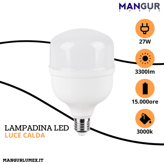 Lampadina Led E27 27w 3300 Lumen 3000k Luce Calda