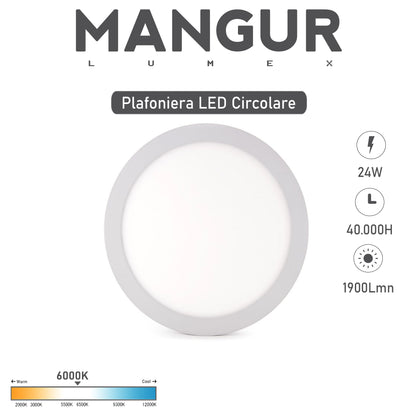 Plafoniera LED Circolare 6000k Luce Fredda 24W 1900LM Ø29,5