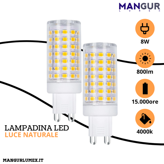 2 Lampadine Led G9 8w=60w 800 Lumen 4000k Luce Naturale