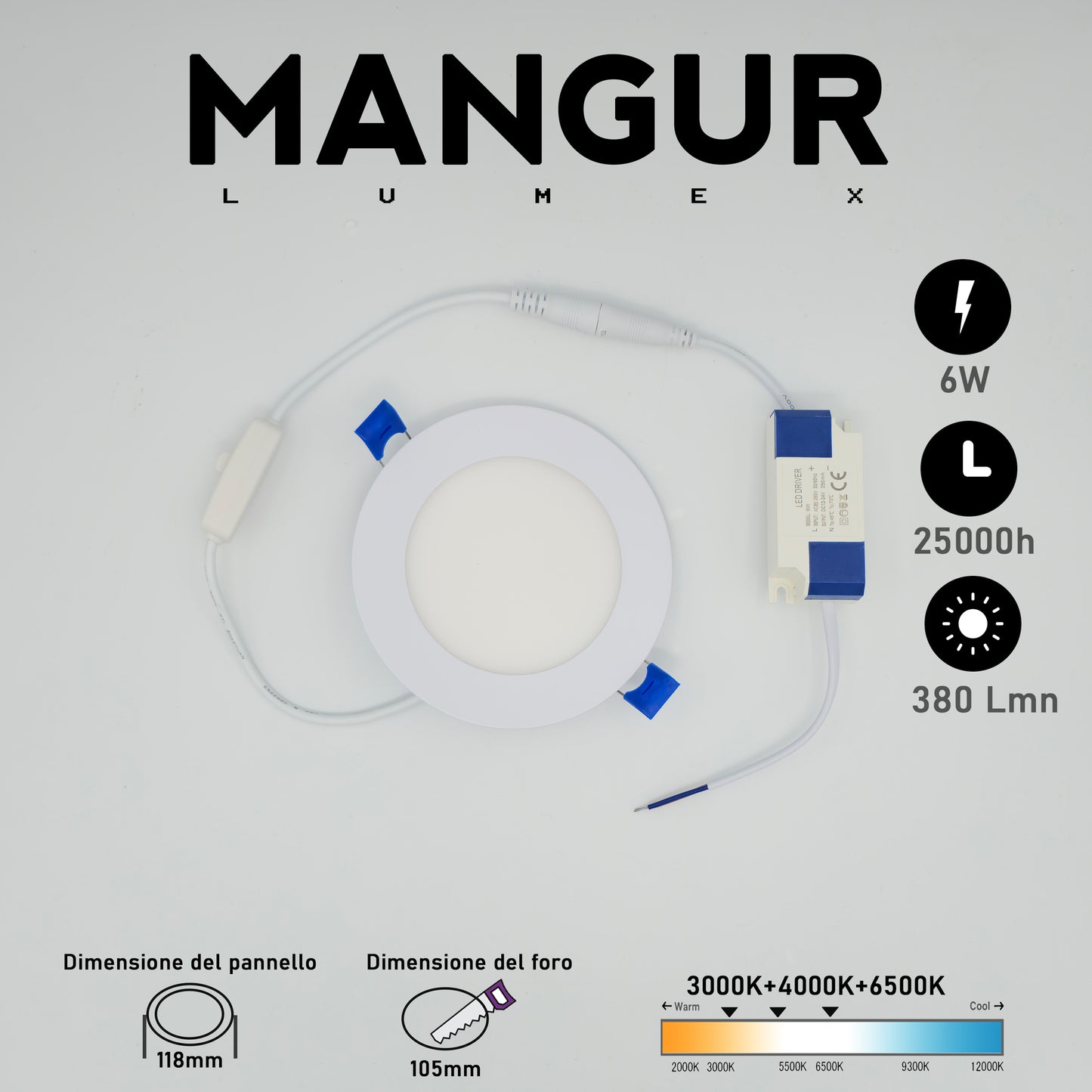 Faretto LED da Incasso Rotondo CCT 6W 380 Lumen