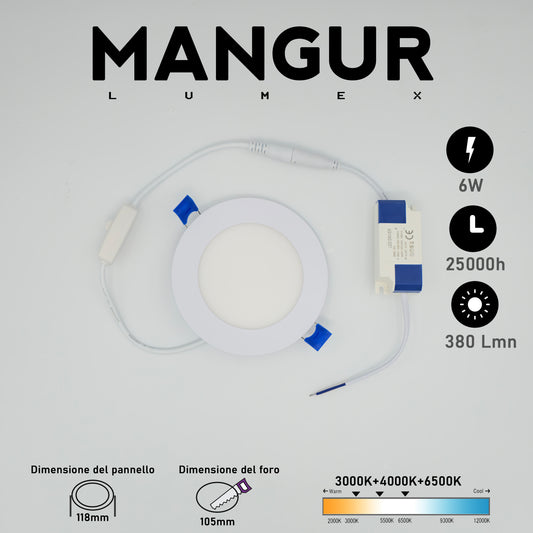 Faretto LED da Incasso Rotondo CCT 6W 380 Lumen