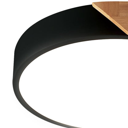 Plafoniera LED Circolare Legno Naturale Nero Dimmerabile CCT 24W 2400LM Ø30 Con Telecomando