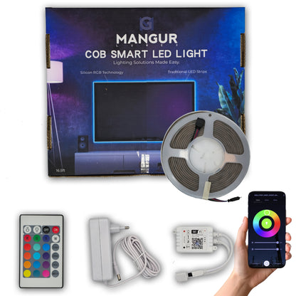 Striscia LED RGB COB 5M, 672 LED/M, 24V Smart, Dimmerabile e Compatibile con Alexa