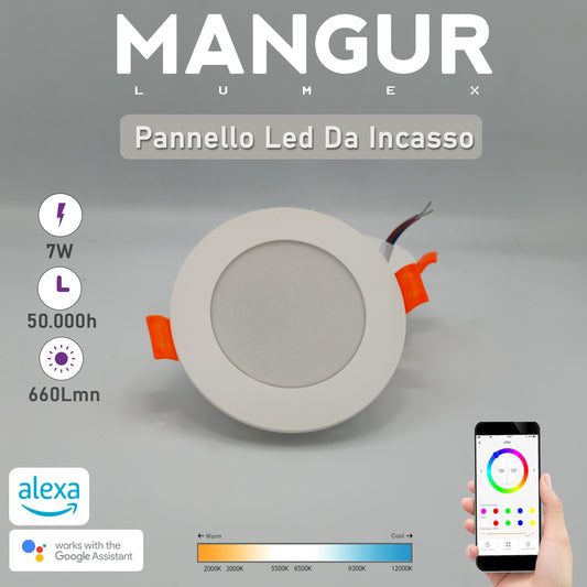 Set 4 Faretti LED da Incasso Smart, RGB, 7W 660 Lumen, Funziona con Alexa e Google Assistant.