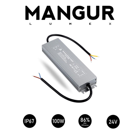 Alimentatore LED 24V 100W 4.2A, IP67 Impermeabile per Esterni, Adattatore LED a Tensione Costante per Strisce LED.