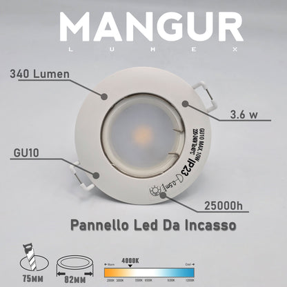 5 x Faretti LED da Incasso Rotondo GU10 Luce Naturale 4000K 3.6W 340 Lumen
