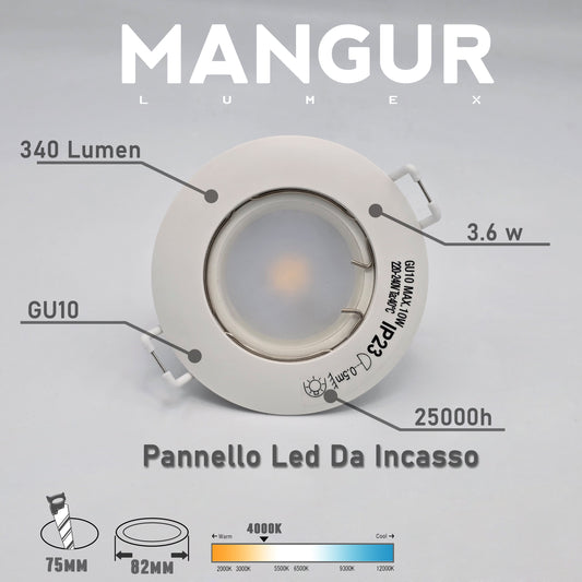 5 x Faretti LED da Incasso Rotondo GU10 Luce Naturale 4000K 3.6W 340 Lumen