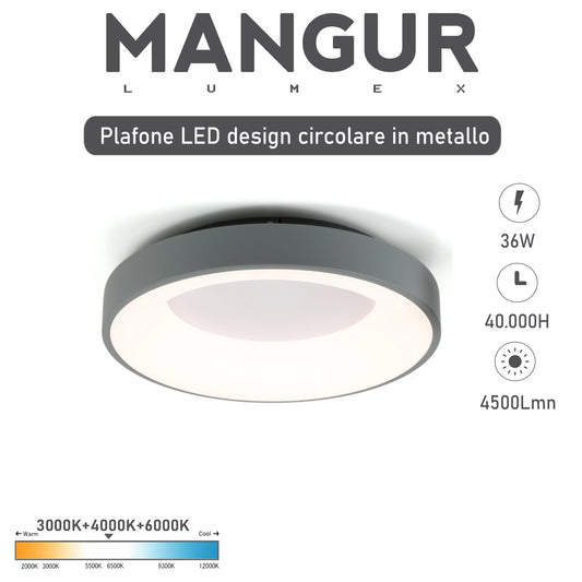 Plafoniera LED Circolare CCT 3000k-4000k-6000k 36W 4500LM Ø40