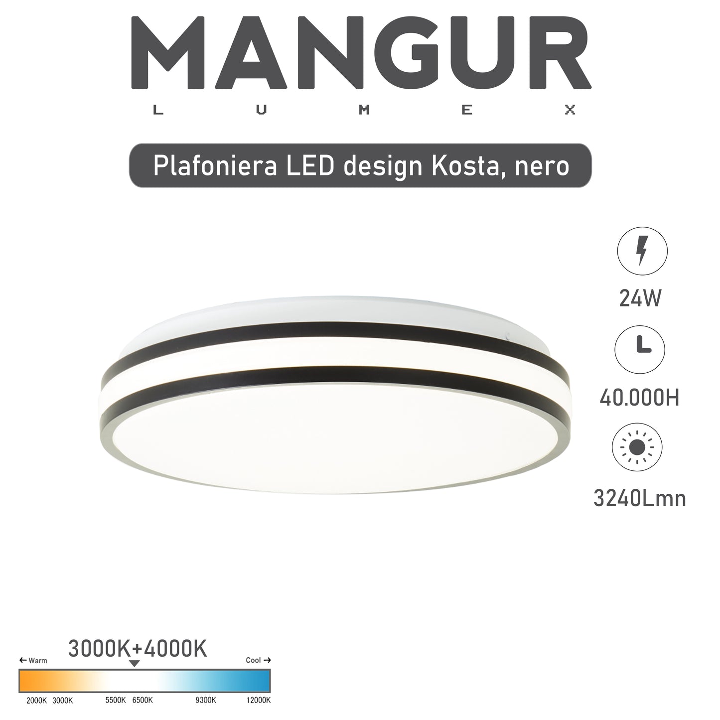 Plafoniera LED Circolare 4000k Luce Naturale Dimmerabile 24W 3240LM Ø39