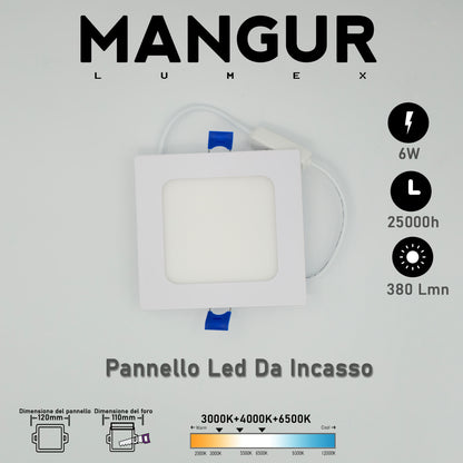 Faretto LED da Incasso Quadrato CCT 6W 380 Lumen