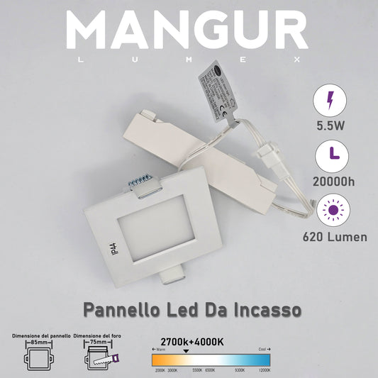 Faretto LED da Incasso Quadrato CCT 5.5W 620 Lumen IP44