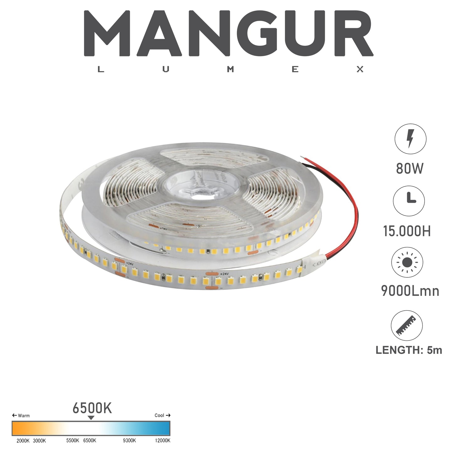 Striscia LED Dimmerabile, Luce Fredda 6500k, Flusso luminoso 1850 Lumen/mt - 176 LED/m 880 led, 80W