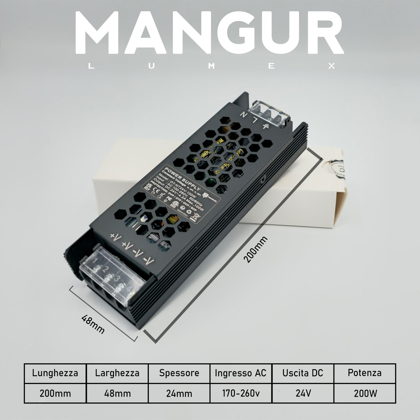 Alimentatore LED 24V 200W, IP20 LED Driver 8,3A, Adattatore LED a Tensione Costante.