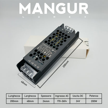 Alimentatore LED 24V 200W, IP20 LED Driver 8,3A, Adattatore LED a Tensione Costante.